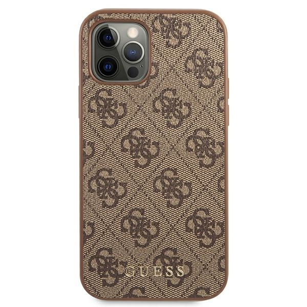Hülle GUESS Apple iPhone 12 12 Pro 4G Metall Gold Logo Braun Hartcase