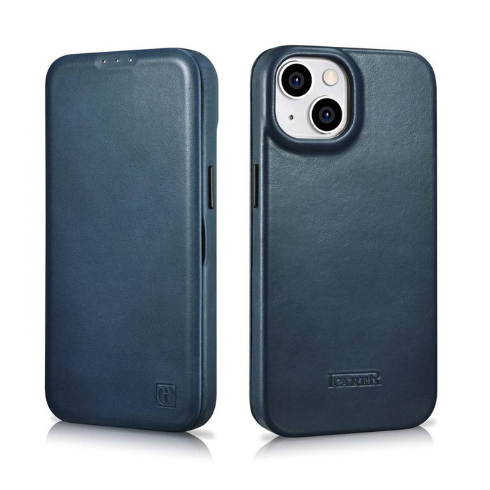 iCarer CE Oil Wax Premium Leather Folio Case Kožené pouzdro pro iPhone 14 Flip Magnetic MagSafe Blue (AKI14220705-BU)