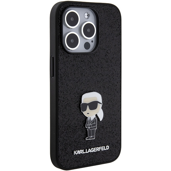 Karl Lagerfeld KLHCP15LGKNPSK iPhone 15 Pro 6.1" noir/noircase Fixed Glitter Ikonik Logo Metal Pin