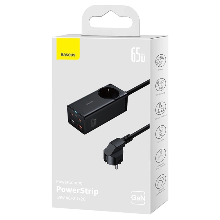 Ładowarka sieciowa / listwa zasilająca Baseus GaN3 Pro 2x USB + 2xUSB-C + AC, 65W
