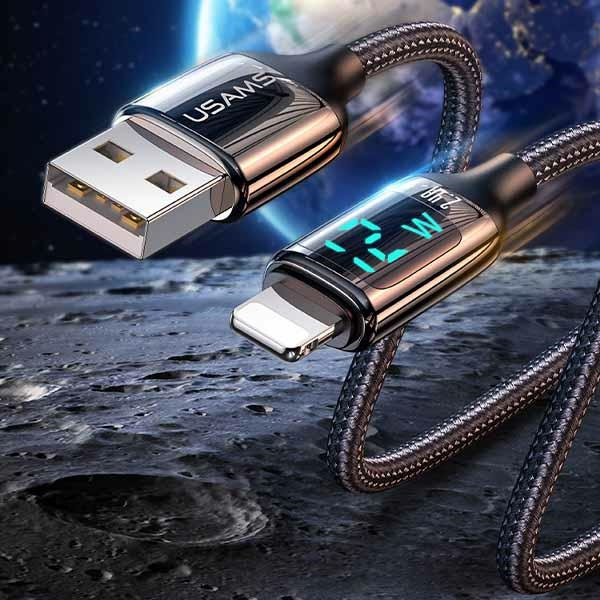 USAMS U78 lightning 1.2m LED Cable 2.4A Fast Charging silver black SJ543USB02 (US-SJ543)