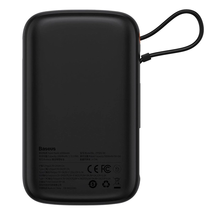 [RETURNED ITEM] Powerbanka Baseus Qpow Digital Display s rychlým nabíjením 10000mAh 22,5W QC/PD/SCP/FCP s vestavěným USB-C kabelem černá