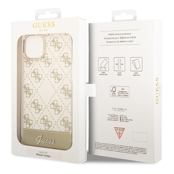 Hülle GUESS Apple iPhone 14 Plus 4G Pattern Script Gold Hartcase