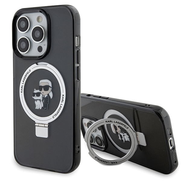 Hülle Karl Lagerfeld KLHMP13LHMRSKCK iPhone 13 Pro 6.1" schwarz/schwarz hartcase Ring Stand Karl&Choupettte MagSafe Case