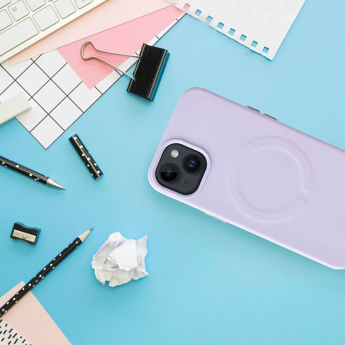 ROAR futerał LEATHER MAG kompatybilny z MagSafe do IPHONE 15 Plus Fioletowy