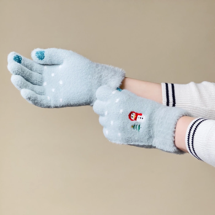 Winter-Telefonhandschuhe für Damen mit einem Schneemann und einem Weihnachtsbaum – grün