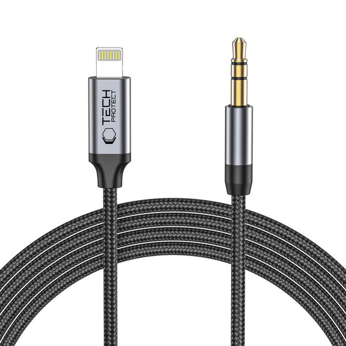 TECH-PROTECT ULTRABOOST KABEL LIGHTNING NA AUX MINI JACK 3,5 MM 100 CM ČERNÝ
