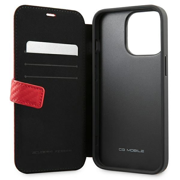 Case FERRARI Apple iPhone 13 13 Pro Book On Track Carbon Stripe Red Case