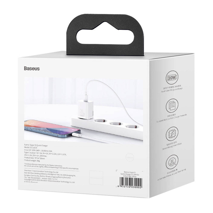 Baseus Super Si 1C rychlá nabíječka USB typu C 20 W Power Delivery bílá (CCSUP-B02)
