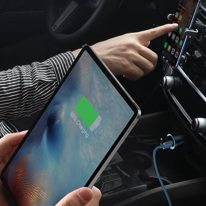 Chargeur voiture rapide Baseus Golden Contactor Pro USB Type C / USB 40 W Power Delivery 3.0 Charge rapide 4+ SCP FCP AFC + USB - Câble USB Type C gris (TZCCJD-0G)