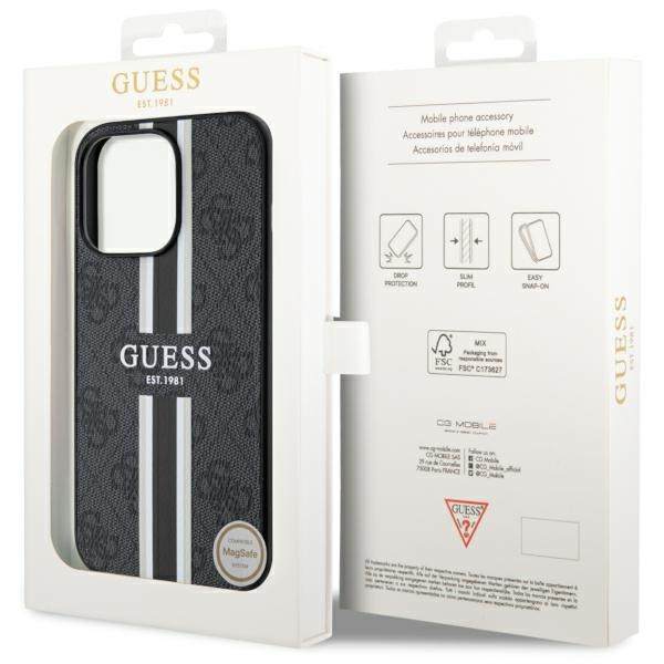 Cover Guess GUHMP13LP4RPSK iPhone 13 Pro / 13 6.1" nero/nero rigidocase 4G Strisce stampate MagSafe Case