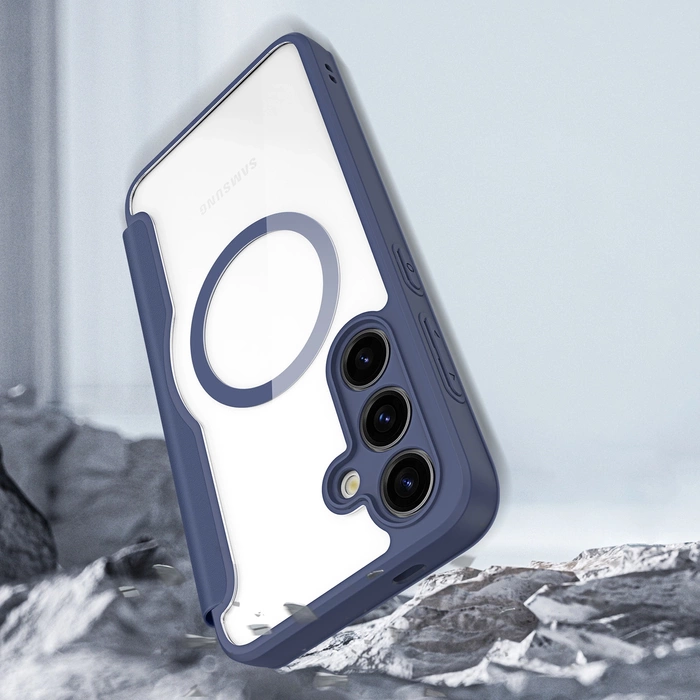 Custodia Dux Ducis Skin X Pro per Samsung S24+ con anello magnetico e patta - blu