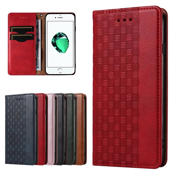 Custodia con cinturino magnetico Custodia per iPhone SE 2022 / SE 2020 / iPhone 8 / iPhone 7 Custodia Portafoglio + Mini ciondolo con cordino Rosso
