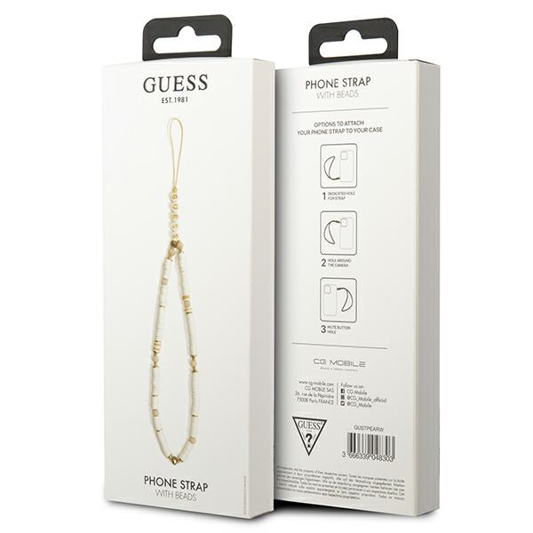 GUESS Phone Strap Heishi Beads White Pendant