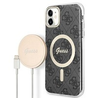 Kit Cover Guess Case+Caricatore iPhone 11 6,1" nero/nero rigido case 4G Print MagSafe