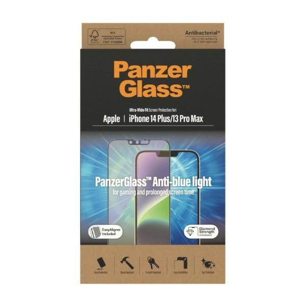 PanzerGlass Ultra-Wide Fit iPhone 14 Plus / 13 Pro Max 6,7" Bildschirm Schutz Antibakteriell Easy Aligner enthalten Anti-Blaulicht 2793