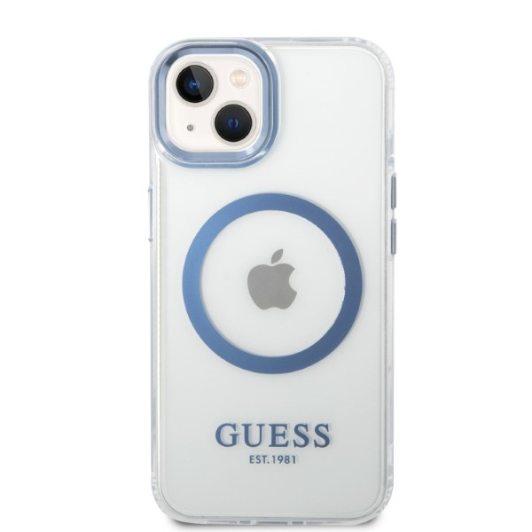 Coque Guess iPhone 14 Plus 6,7" bleu/bleu dur case Contour métallique MagSafe