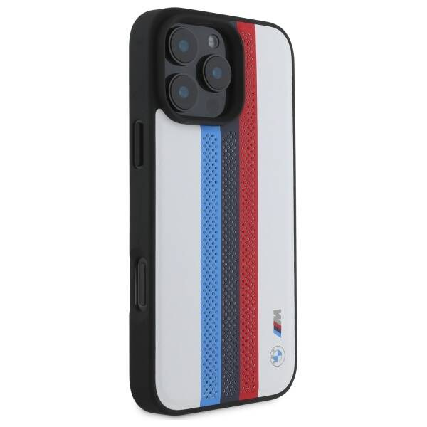 Case BMW iPhone 16 Pro Max 6.9" white/white hardcase M Perf. Tricolor Printed Stripes MagSafe