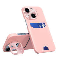 Custodia in pelle per iPhone 14 Plus Custodia a portafoglio per carte con supporto rosa