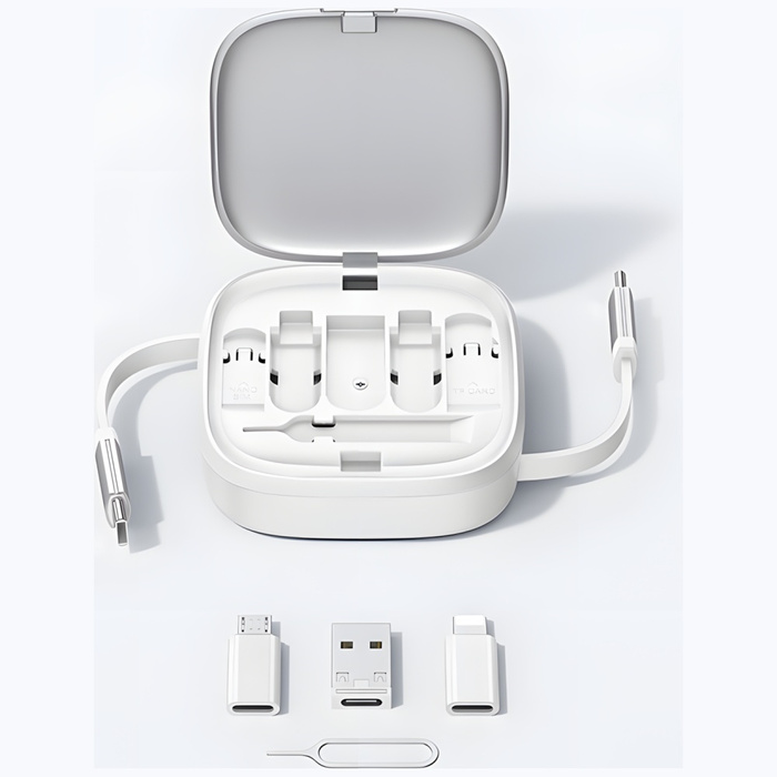 USAMS Kabel rozwijany 3w1 z pudełkiem MicroUSB/USB-C/Lightning 60W srebrny/silver SJ650USB02 (US-SJ650)