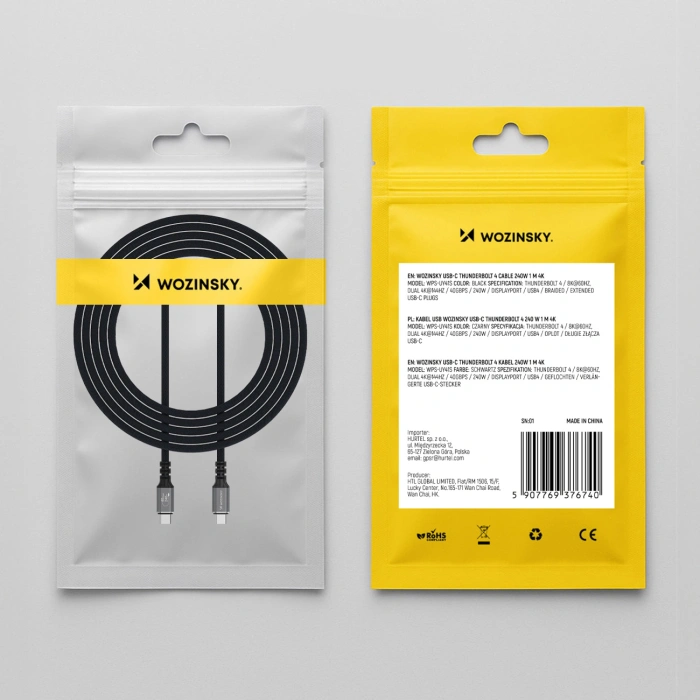 Kabel Wozinsky WPS-UY41S USB-C Thunderbolt 4 240W 1m 4K - czarny