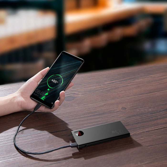 Baseus Adaman Metal power bank with fast charging 10000mAh 22.5W (Overseas Edition 2021) black + USB-A - USB-C 3A cable 0.3m black