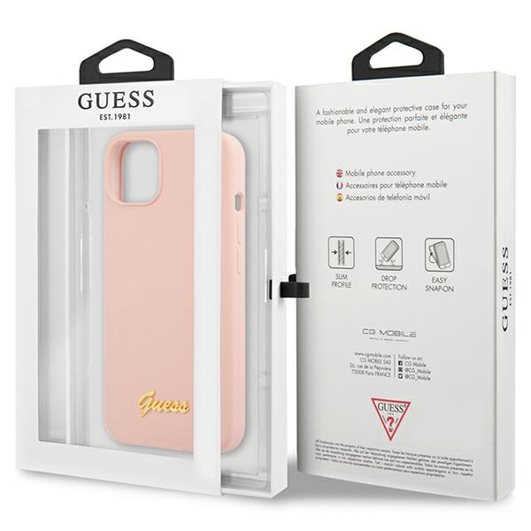 Guess GUHCP13MLSLMGLP iPhone 13 6.1" rose pâle/rose pâlecase Silicone Script Gold Logo
