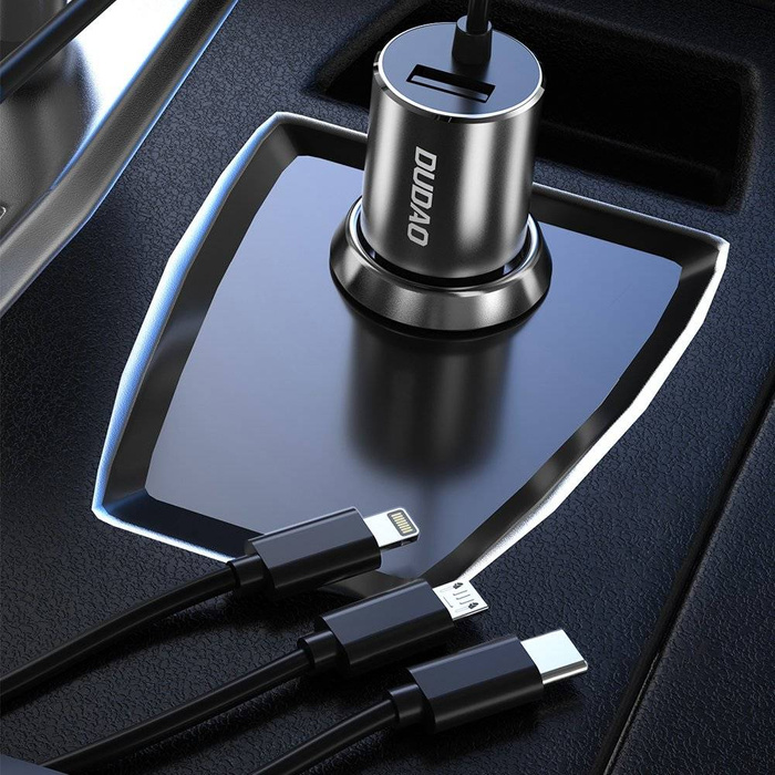Dudao 3in1 charger car USB 3.4 A built-in cable Lightning / USB Type C / micro USB black (R5ProN black)