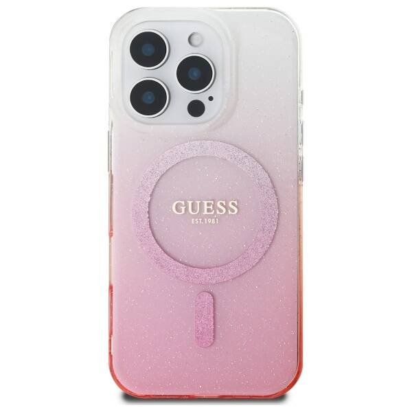Etui Guess iPhone 16 Pro 6.3" różowy/pink hardcase IML Glitter Gradient MagSafe