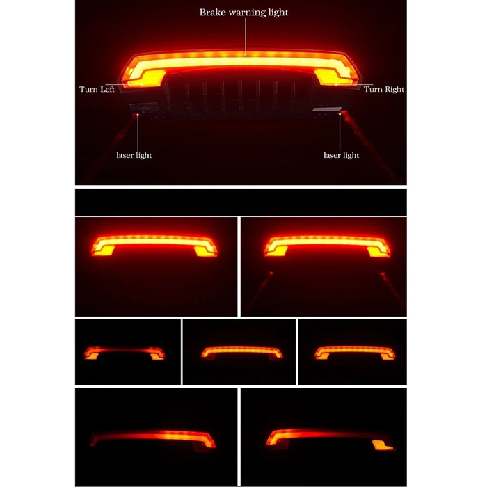 Luce posteriore per bicicletta Rockbros LKWD-R1 con laser e telecomando + cavo micro USB - USB-A - nero