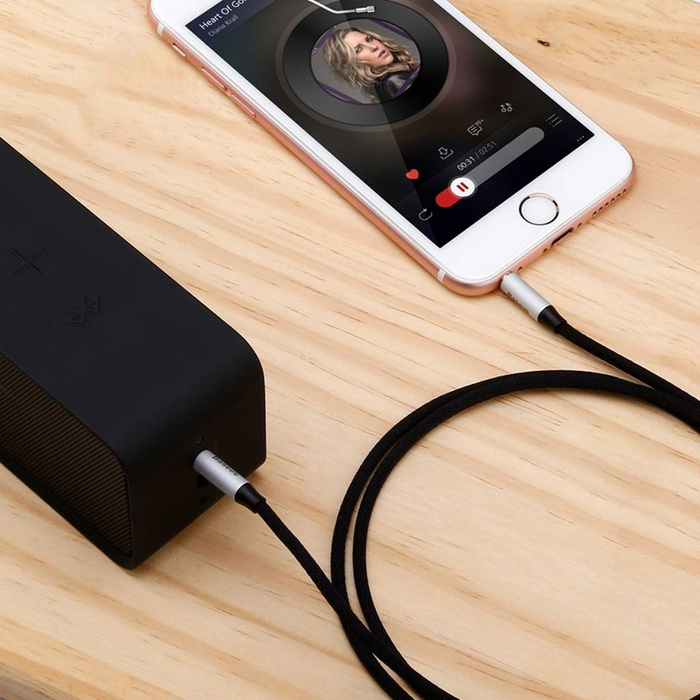 Baseus Yiven M30 stereo AUX 3,5mm audio kabel samec mini jack 1m stříbrno-černý (CAM30-BS1)