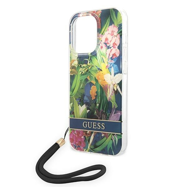 Hülle GUESS Apple iPhone 14 Pro Max Flower Strap Blau Hartcase