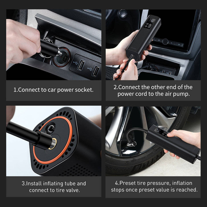 Mini compresseur de voiture Baseus pour prise allume-cigare noir (CRCQ000001)