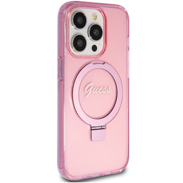 Etui Guess GUHMP15XHRSGSP iPhone 15 Pro Max 6.7" różowy/pink hardcase Ring Stand Script Glitter MagSafe Case