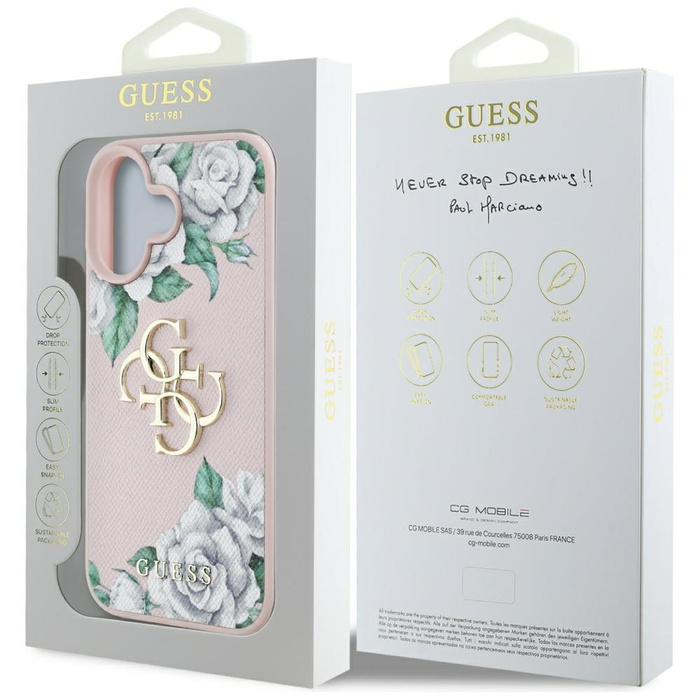 Etui Guess Grained Roses Big 4G logo do  iPhone 16 różowy
