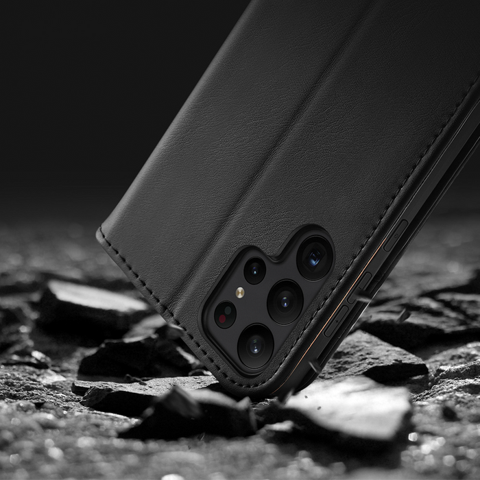 Custodia Dux Ducis Hivo per Samsung Galaxy S23 Ultra Flip Cover Wallet Stand Blocco RFID Marrone