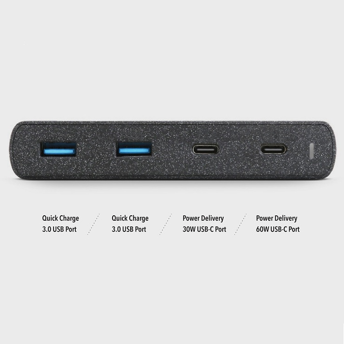 UNIQ Charg. HUB Surge 90W noir /chaRCoal noir 2xUSB Quick Charge 3.0 + 2xUSB-C PD 3.0 (LITHOS Collective)