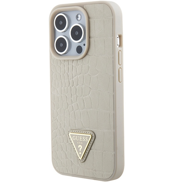 Case Guess GUHCP15XPCRTHCD iPhone 15 Pro Max 6.7" gold/gold hardcase Croco Triangle Metal Logo Case