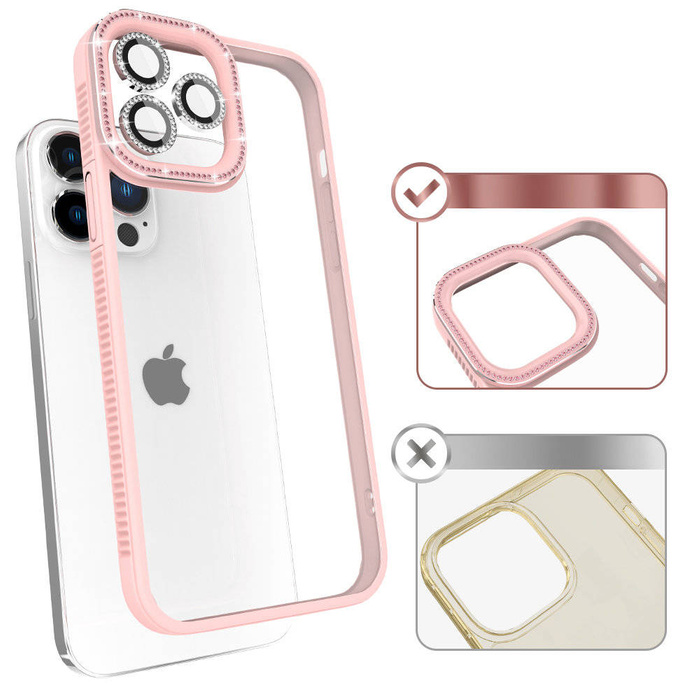 Kingxbar Sparkle Series iPhone 13 Pro s krystaly zadního krytu růžové