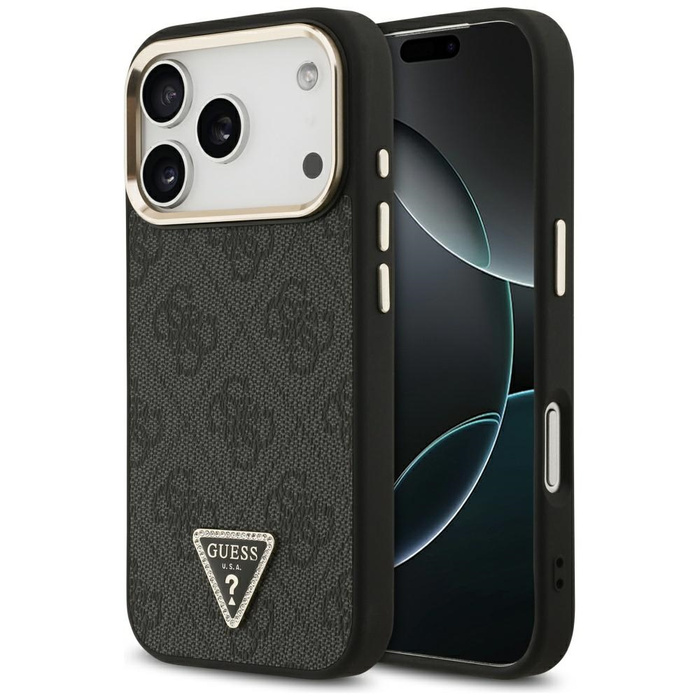 Etui Guess 4G Triangle Logo MagSafe do   iPhone 17 Pro czarny złoty
