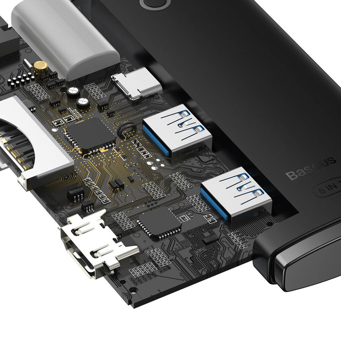 HUB multifonctionnel Baseus Lite Series USB Type C - 2 x USB 3.0 / USB Type C / HDMI 1,4 / SD / TF noir (WKQX050001)