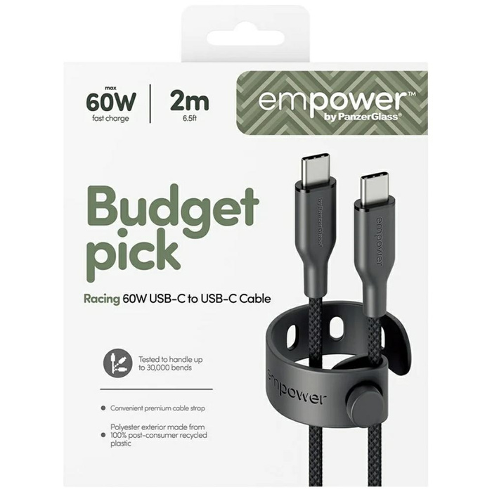 Kabel empower by PanzerGlass Racing 60W  USB-C do USB-C 2m czarny