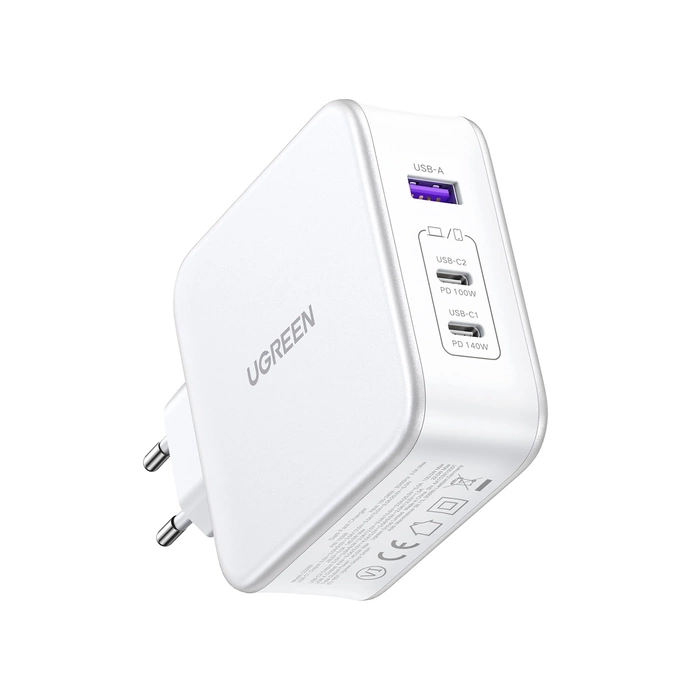 Ugreen Nexode CD289 Caricatore di rete GaN USB-A/2xUSB-C 140W + USB-C - Cavo USB-C 1,5 m - bianco