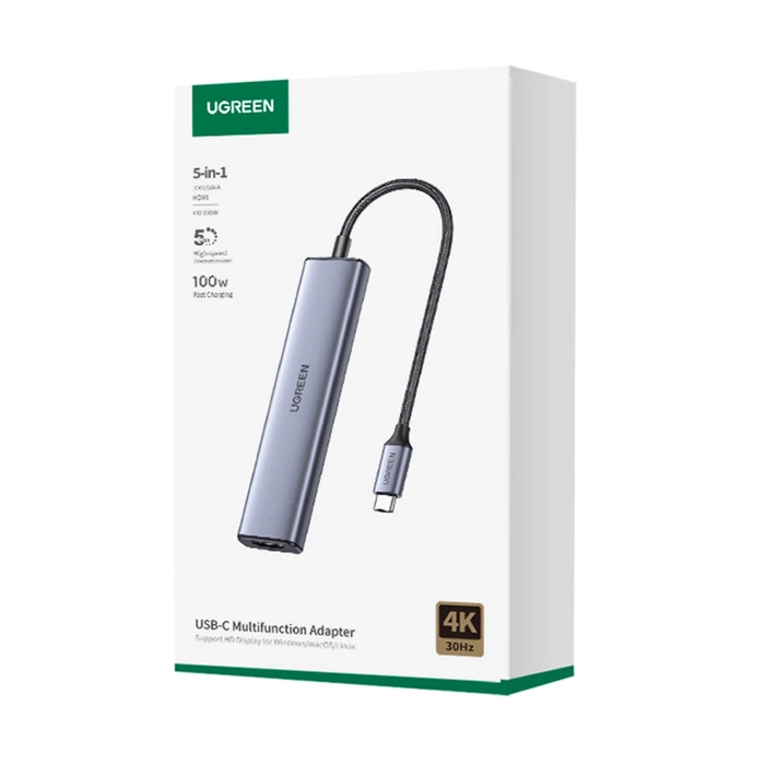 Adaptador HUB UGREEN CM478 USB-C a HDMI, USB-A 3.0, 2x USB-A 2.0, PD