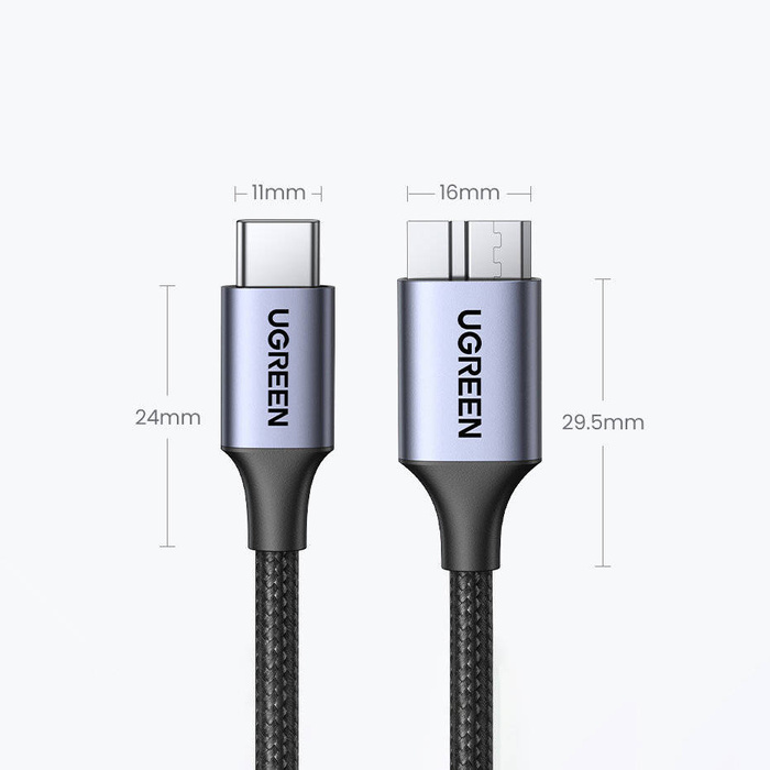 Cable USB C - Micro USB B 3.0 5Gb/s 3A 1m Ugreen US565 - gris