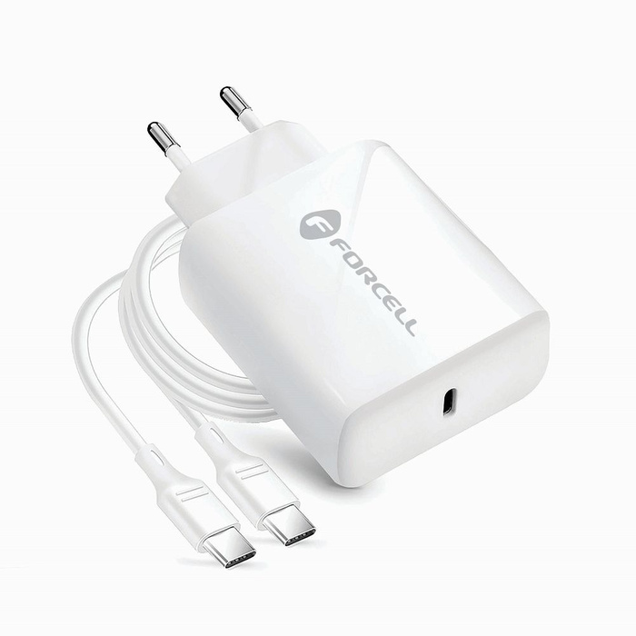 Ładowarka sieciowa do telefonu Forcell F-Energy USB C QC4.0 PD 3A 25W + kabel USB C do USB C TFK-TC-25WPD biała