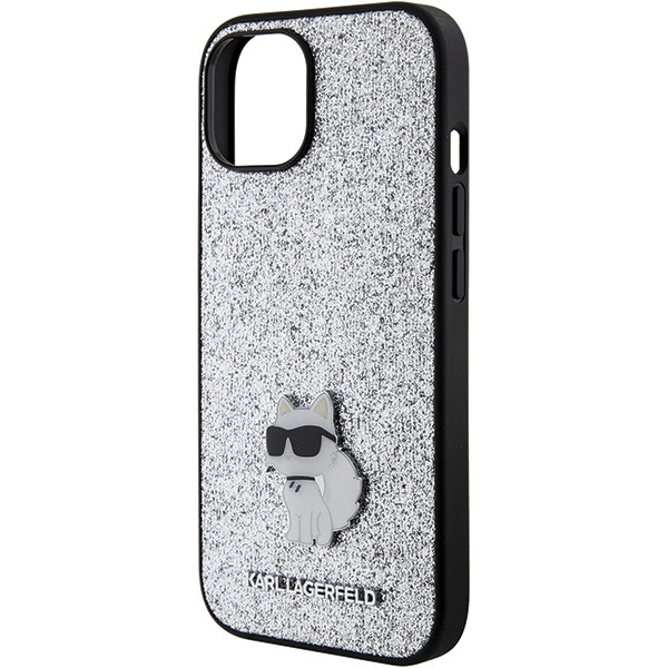 Karl Lagerfeld KLHCP15SGCNPSG iPhone 15 6.1" silver/silver hardcase Fixed Glitter Choupette Logo Metal Pin