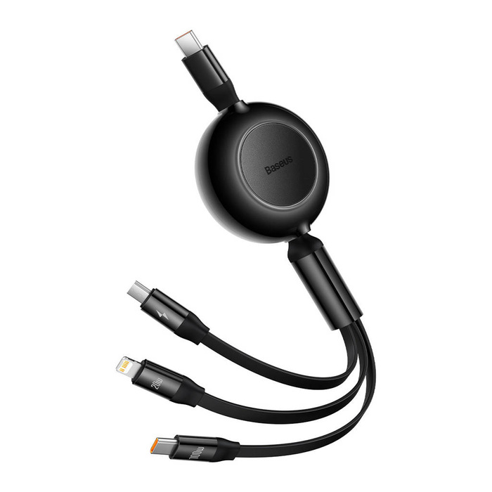 Baseus Bright Mirror 2 einziehbares Kabel 3in1 USB Type C - Micro USB + Lightning + USB Type C 3.5A 1.1m schwarz (CAMJ010201)