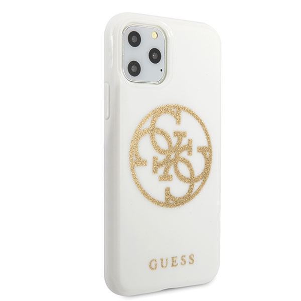 Pouzdro GUESS Apple iPhone 11 Pro Max Glitter 4G Circle Logo Bílé pouzdro