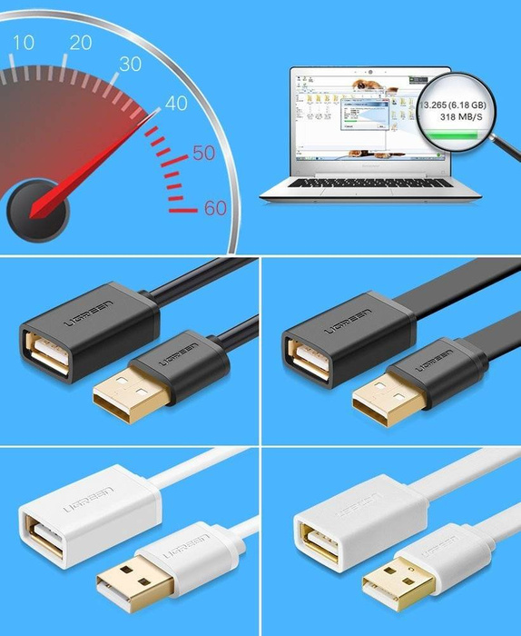 Ugreen kabelový adaptér USB (samice) - USB (samec) 2m černý (10316)